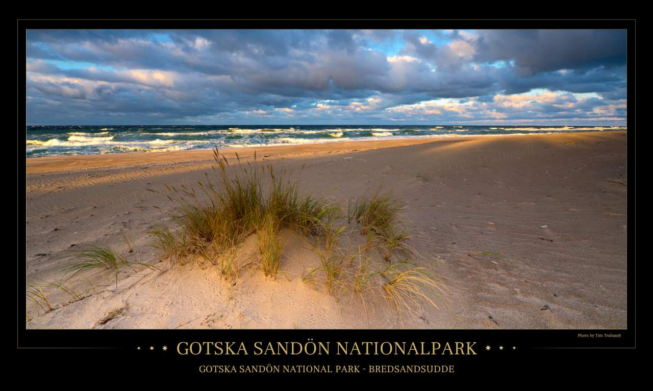 Der Strand Bredsandsudde auf der Nationalpark-Insel Gotska Sandön erstrahlt im Abendlicht bei spektakulären Wolken.